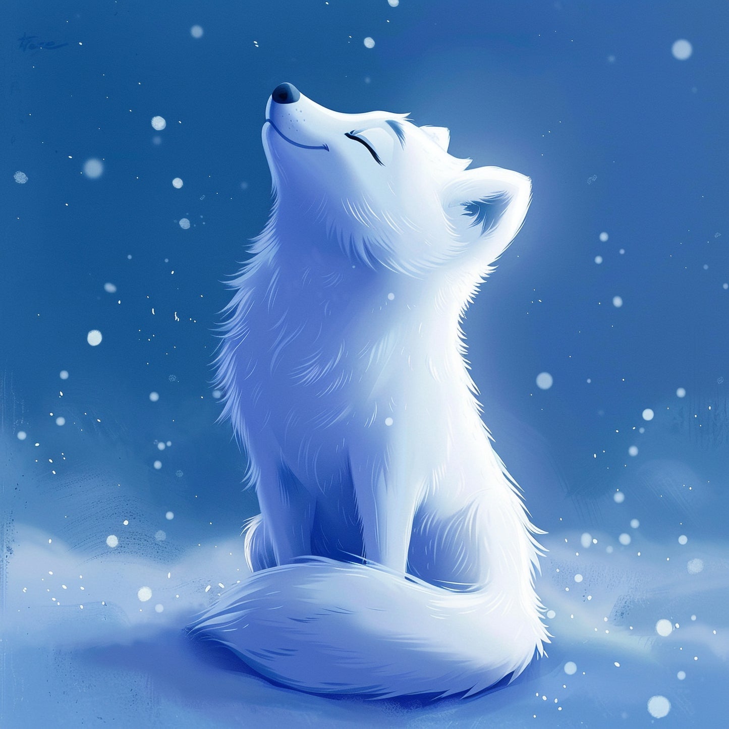 Dreamy Polar Fox Illustration in a Magical Snowfall
