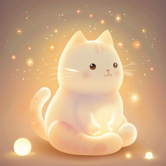 Adorable Dreamy Cat Illustration Surrounded by Sparkles