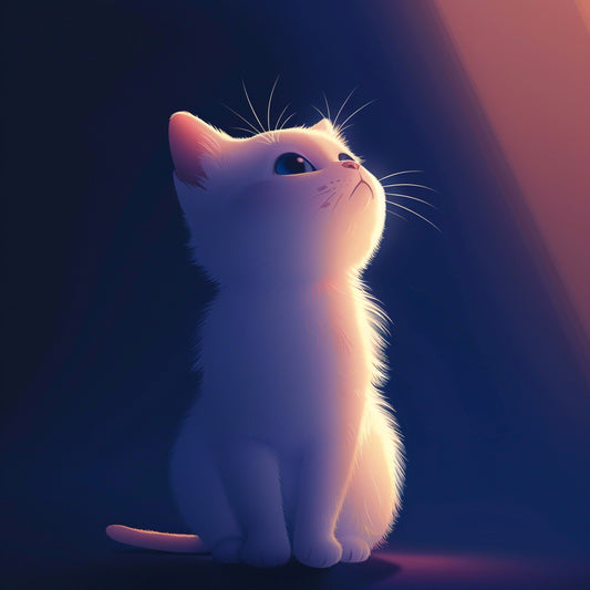 Dreamy Cute Cat Illustration with Soft Glowing Light
