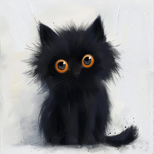 Adorable Black Kitten with Big Orange Eyes Illustration