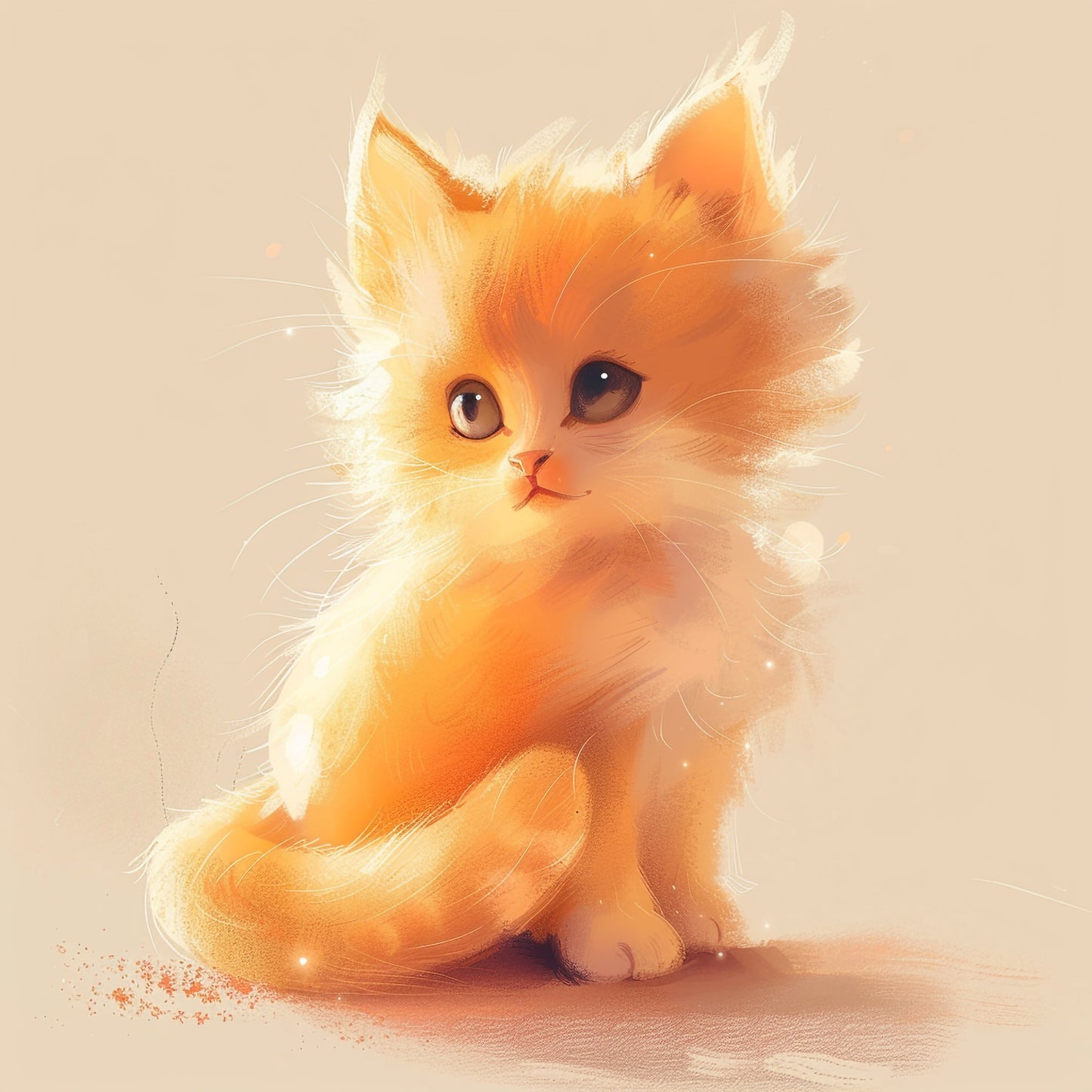 Adorable Fluffy Orange Kitten Illustration in Soft Light