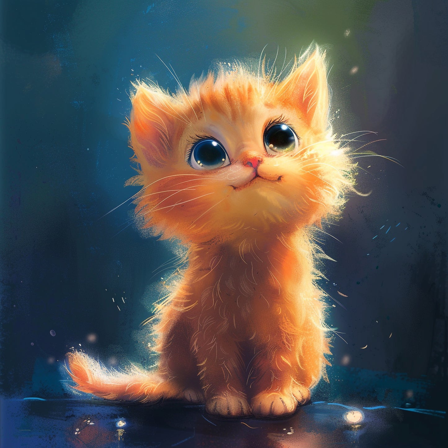 Adorable Orange Kitten Illustration with Big Eyes