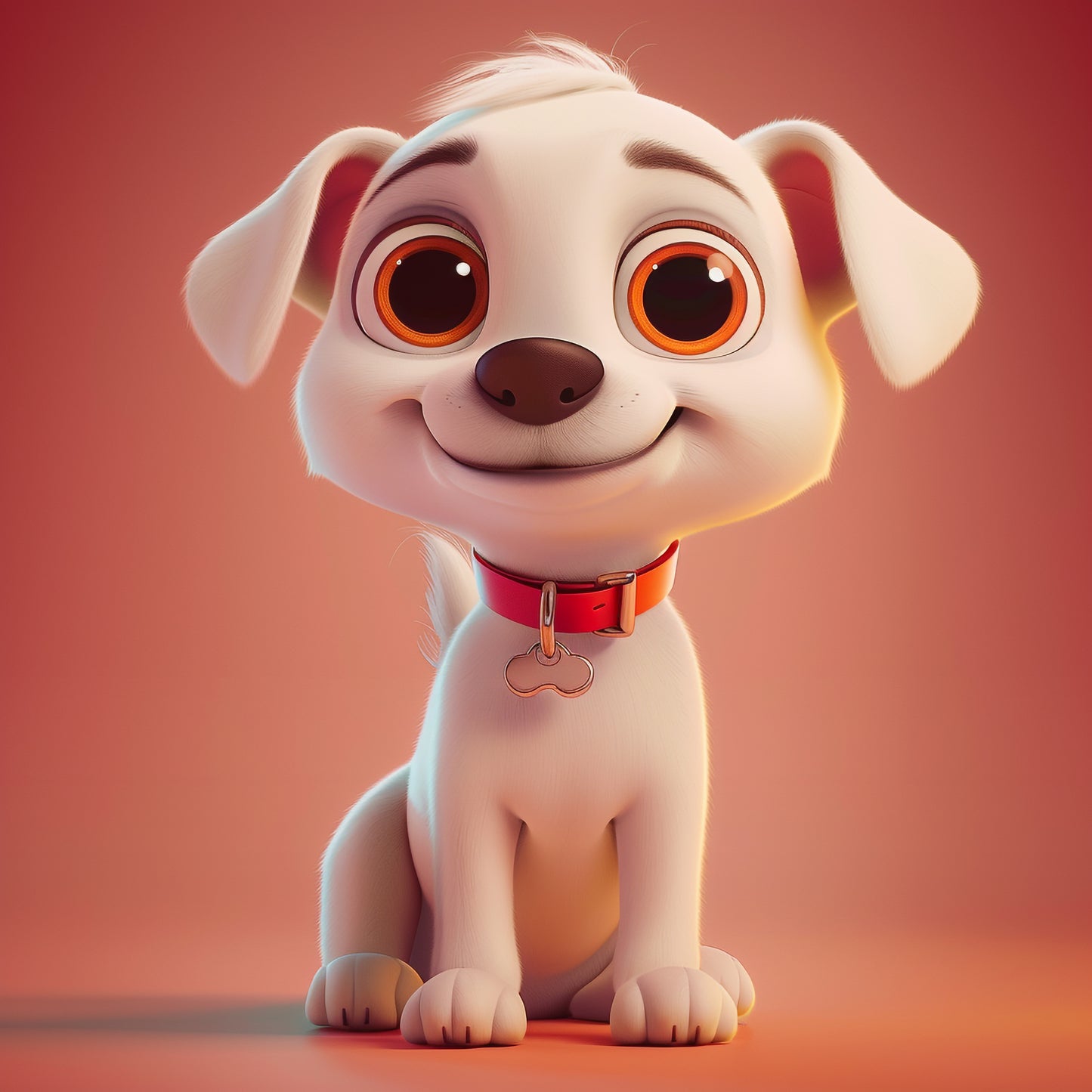 Adorable Cartoon Puppy with Big Eyes and Red Collar