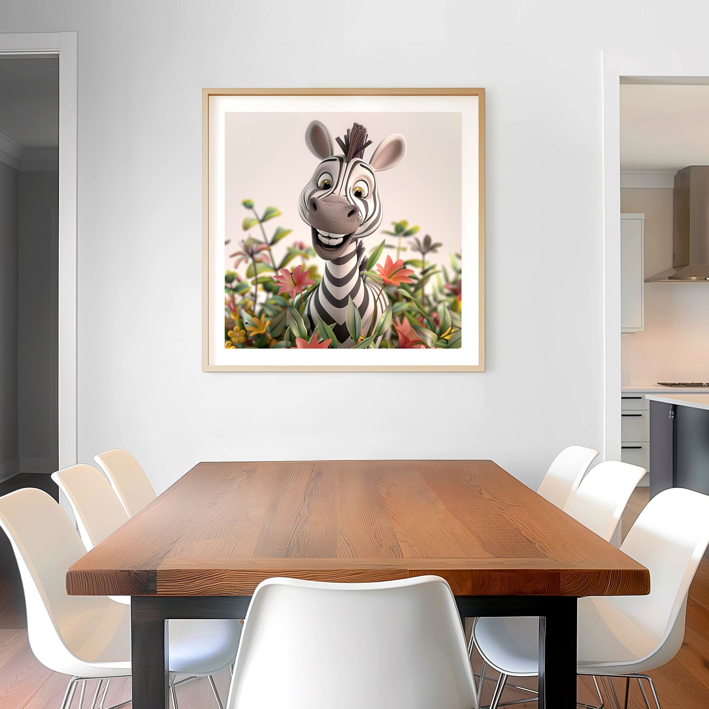 Cheerful Cartoon Zebra Smiling Among Colorful Flowers