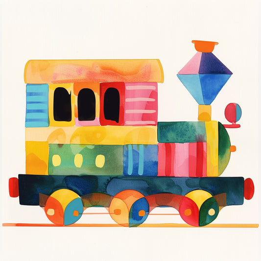 Colorful Watercolor Toy Train Banner Image