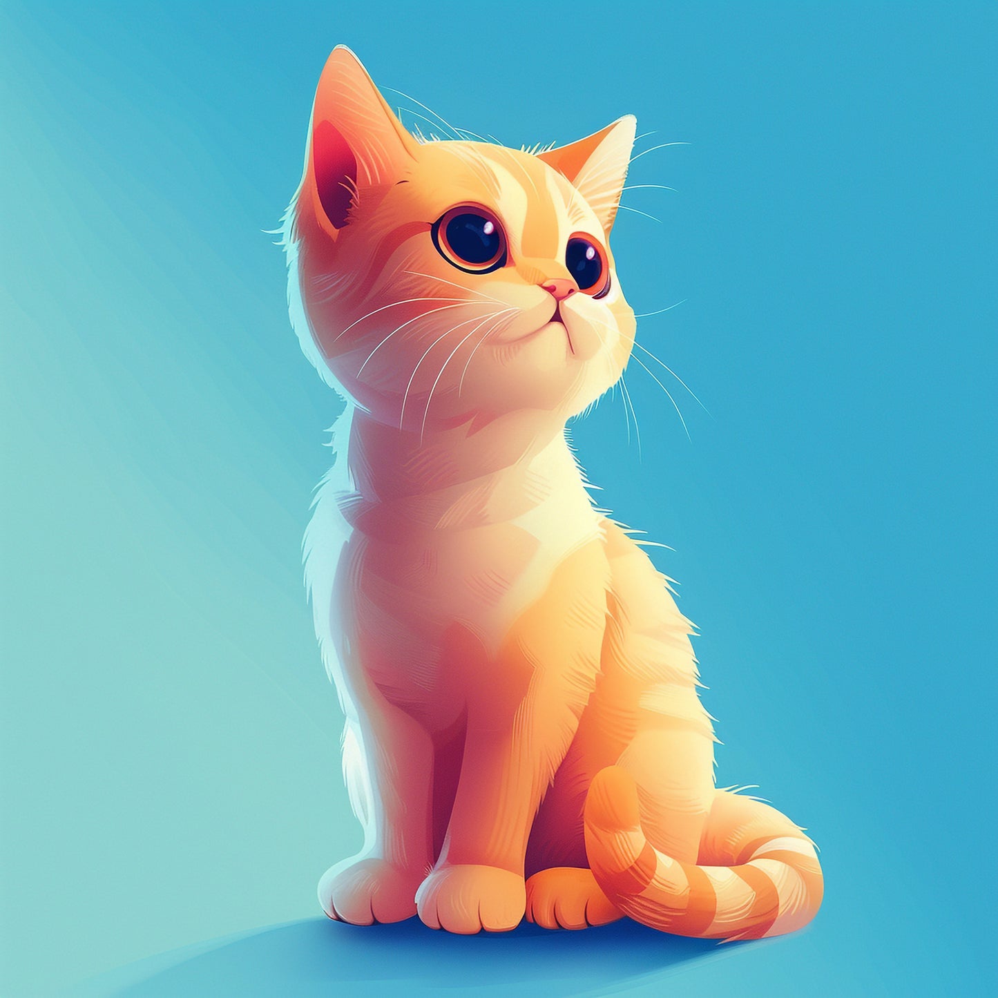 Charming Illustration of a Cute Orange Cat on Blue