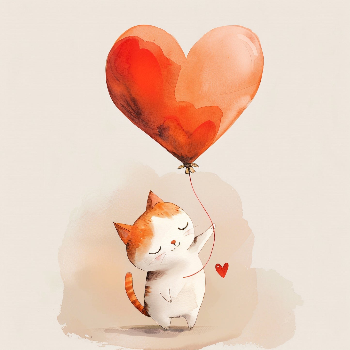 Cute Cat Holding a Heart-Shaped Balloon Illustration