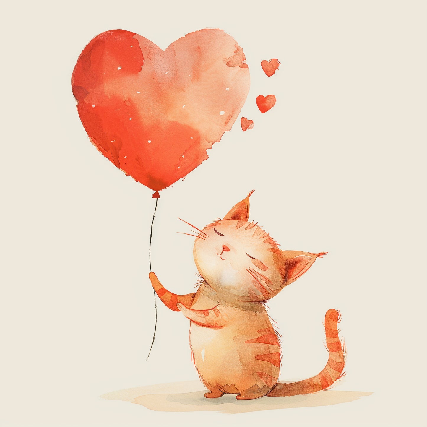Cute Cat with a Heart-Shaped Balloon Illustration