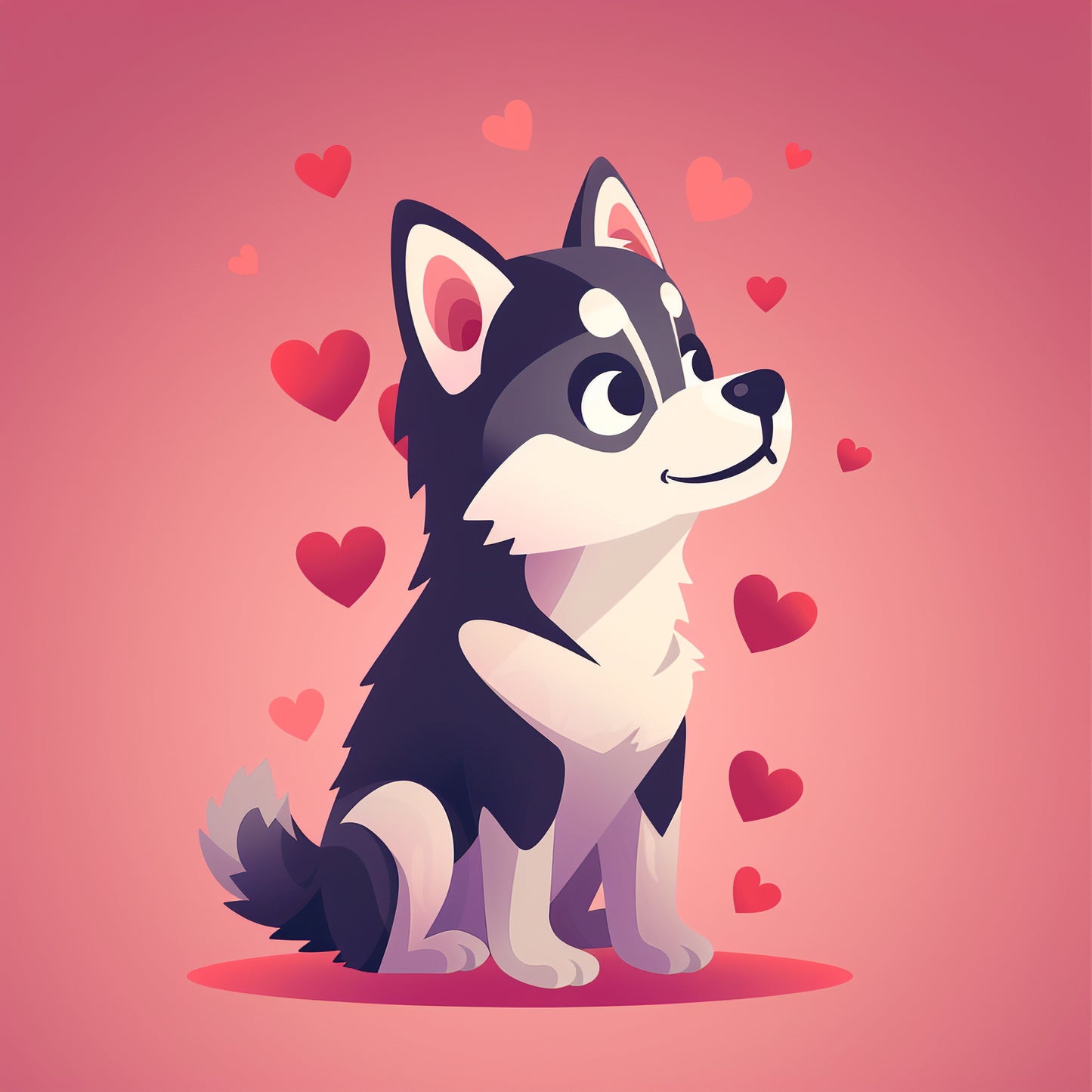 Adorable Husky Puppy Surrounded by Floating Hearts
