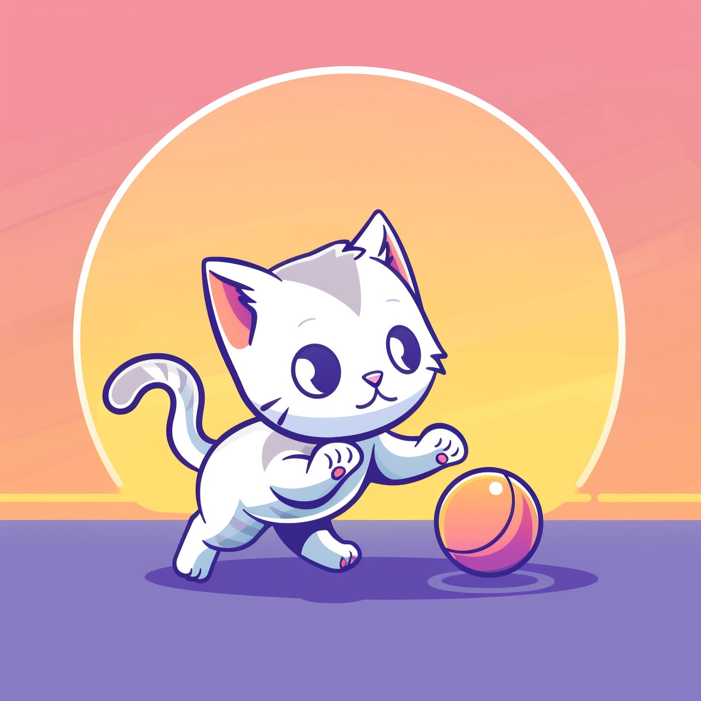 Adorable Kitten Playing with a Shiny Ball Illustration