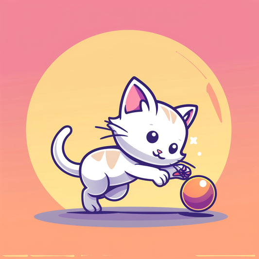 Adorable Cartoon Kitten Playing with Colorful Ball Illustration