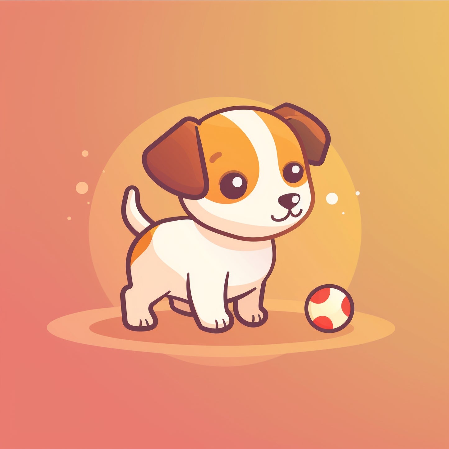 Adorable Puppy Playing with a Red Ball on Peach Background