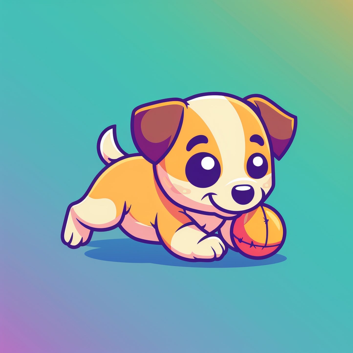 Adorable Puppy Playing with Ball on Colorful Background