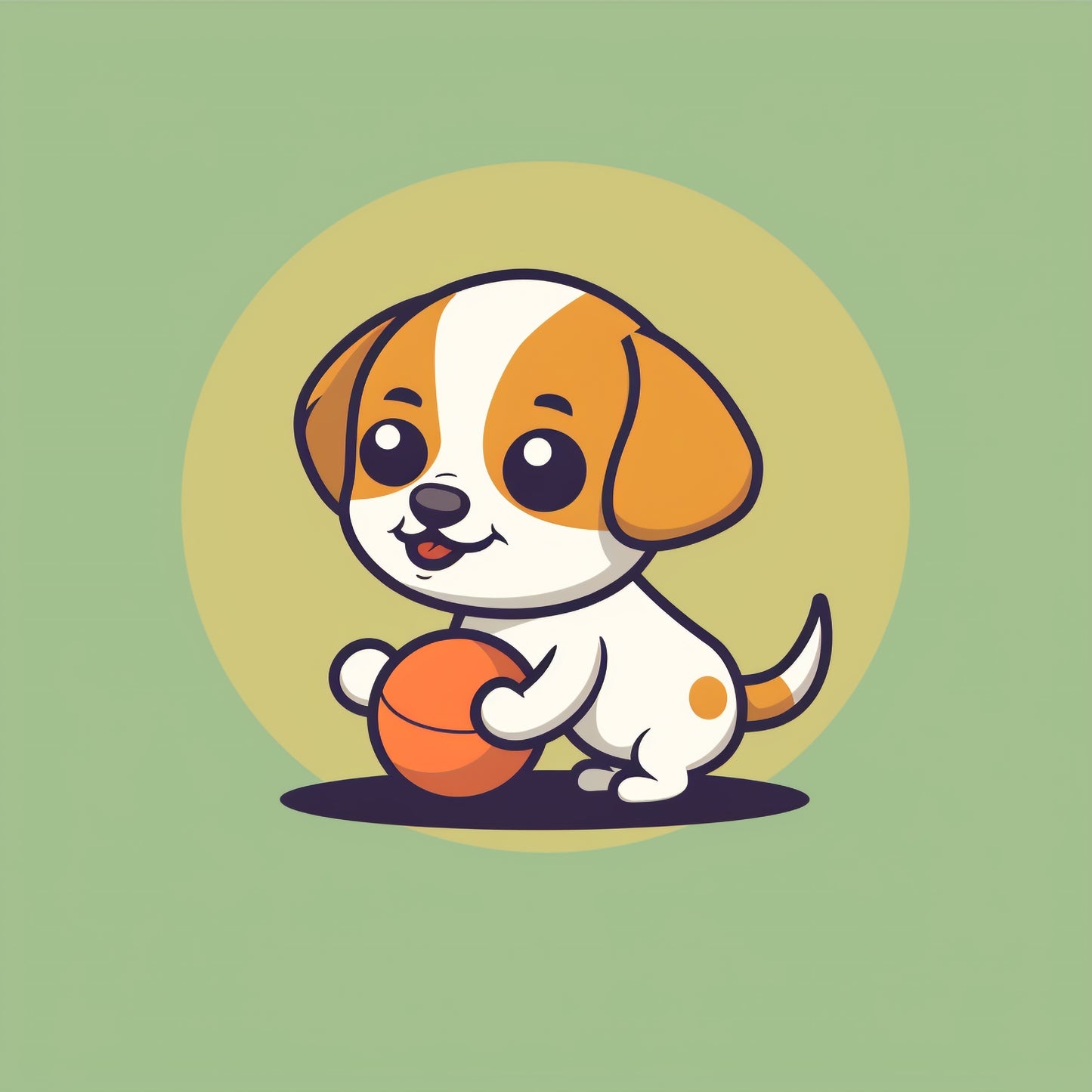 Adorable Cartoon Puppy Playing With Orange Ball Illustration