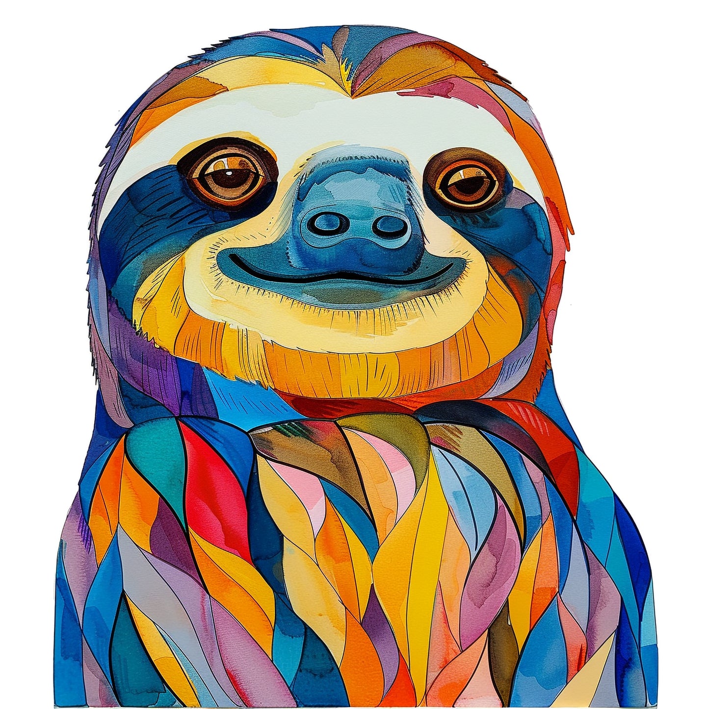 Colorful Cartoon Sloth with a Charming Smile Illustration