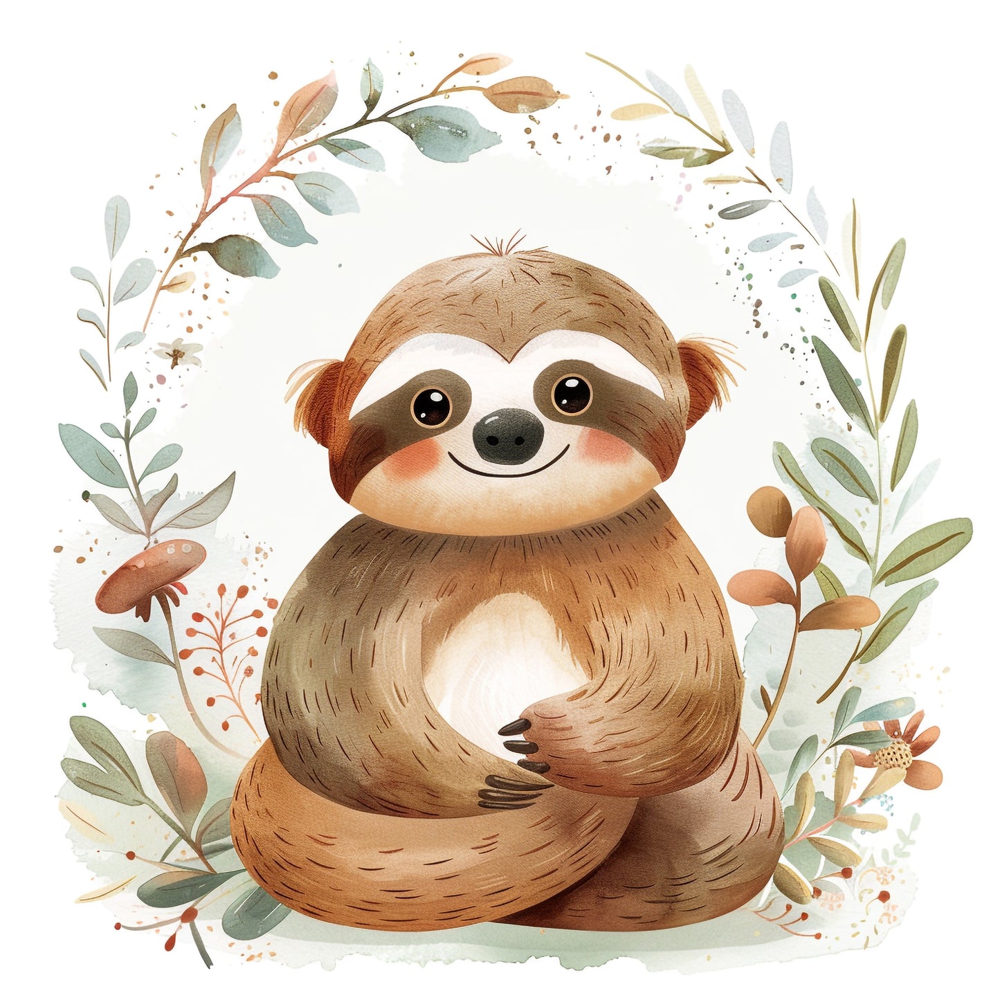Cute Cartoon Sloth With a Heartwarming Smile Illustration