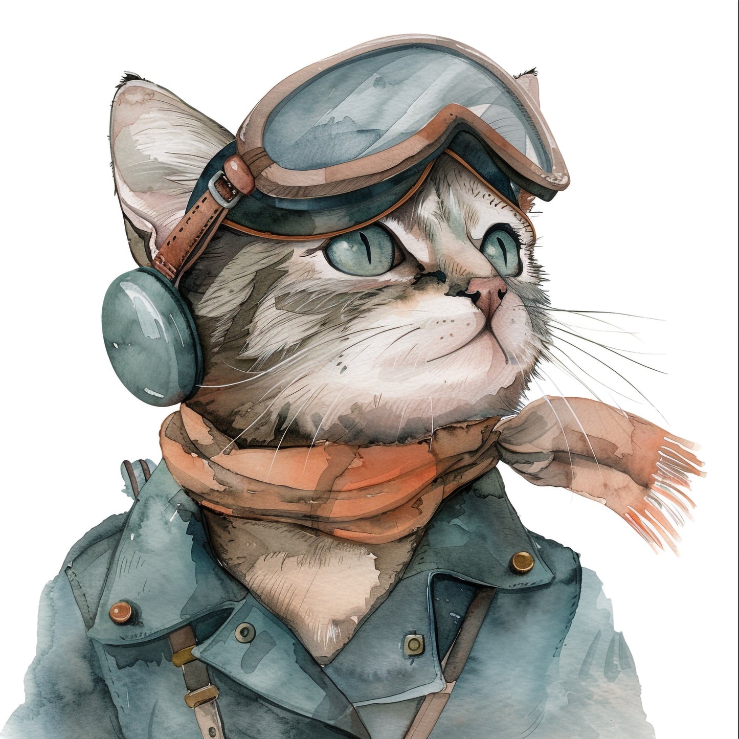 Adorable Cat Dressed as Retro Pilot with Goggles and Cap