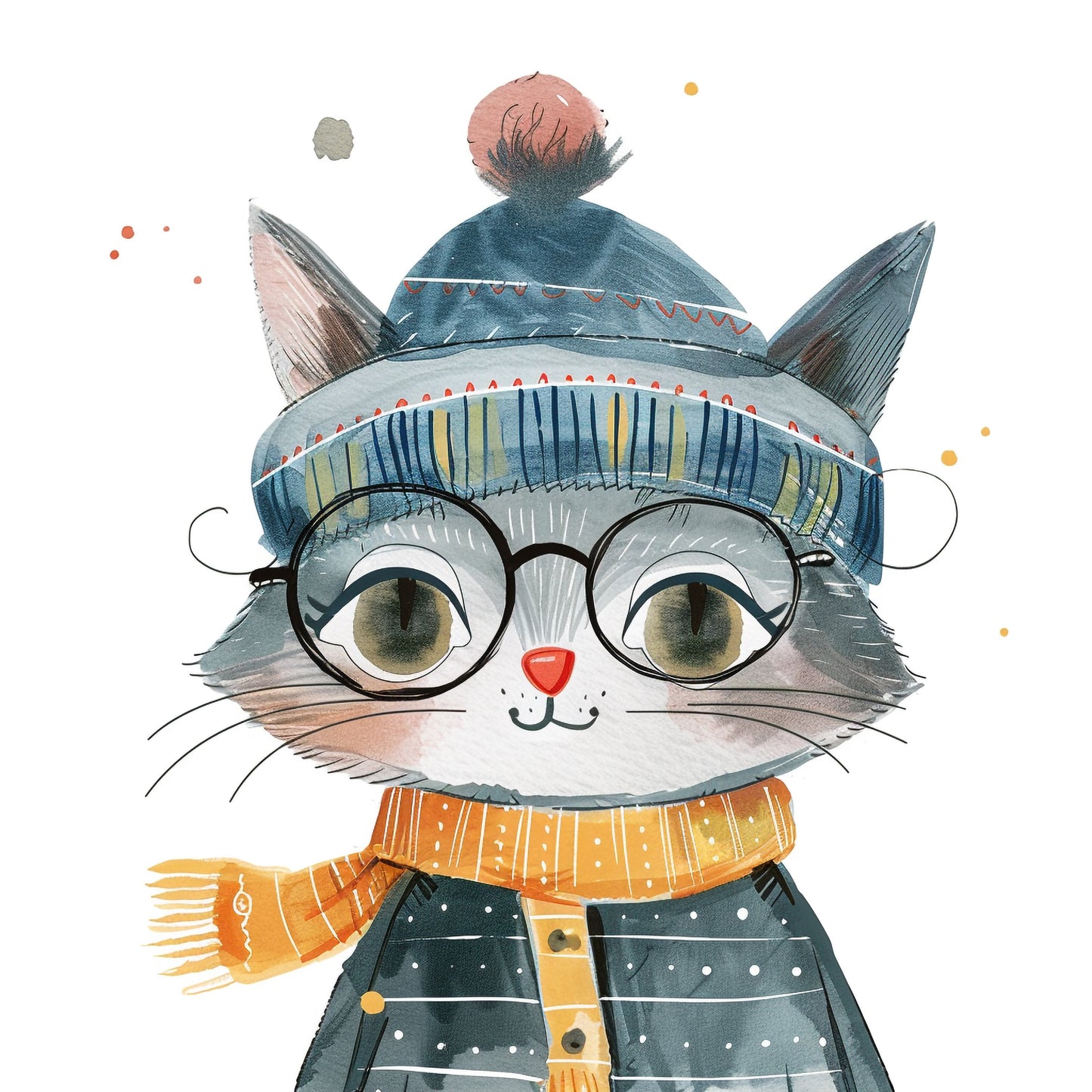 Cute Cat in Retro Outfit and Cool Hat, Whimsical Illustration