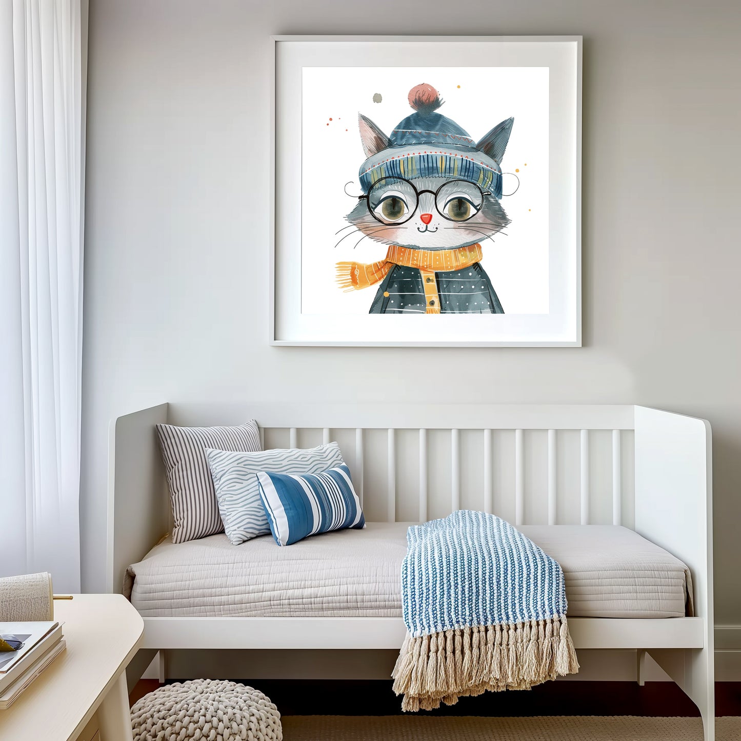 Cute Cat in Retro Outfit and Cool Hat, Whimsical Illustration