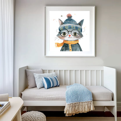 Cute Cat in Retro Outfit and Cool Hat, Whimsical Illustration