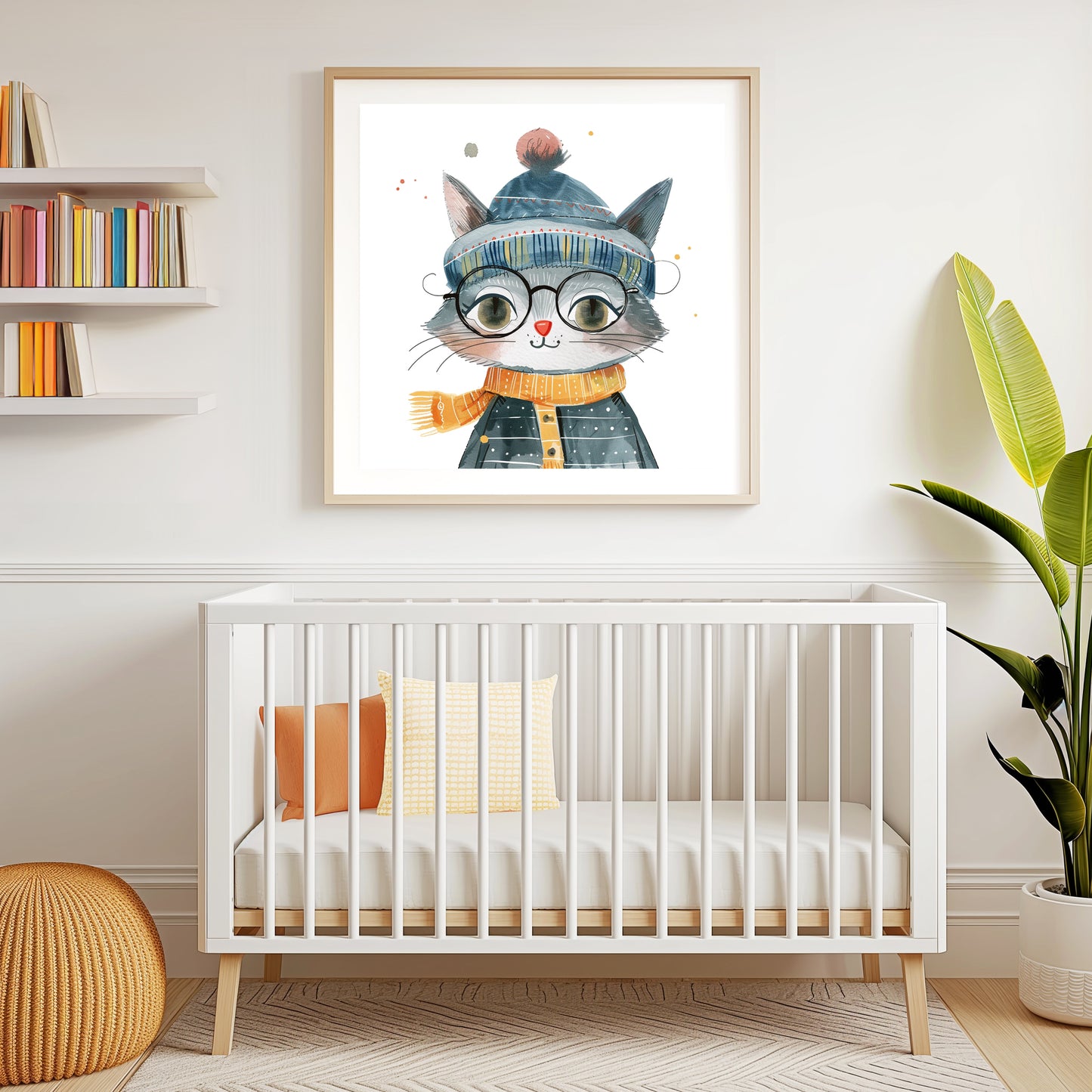 Cute Cat in Retro Outfit and Cool Hat, Whimsical Illustration