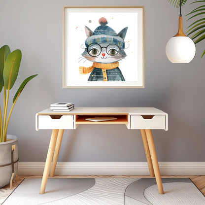 Cute Cat in Retro Outfit and Cool Hat, Whimsical Illustration