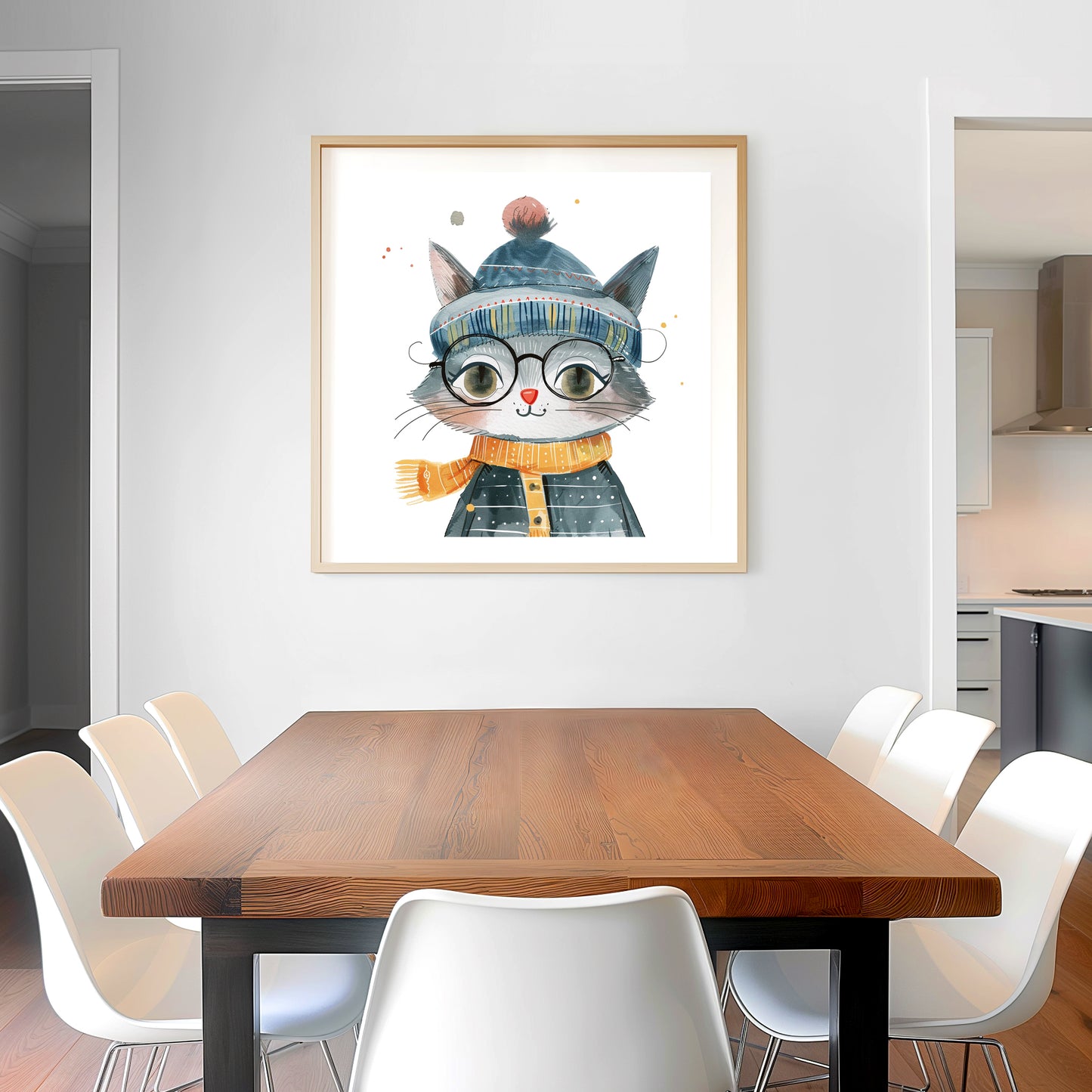 Cute Cat in Retro Outfit and Cool Hat, Whimsical Illustration