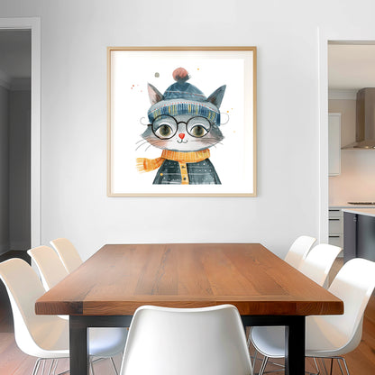 Cute Cat in Retro Outfit and Cool Hat, Whimsical Illustration