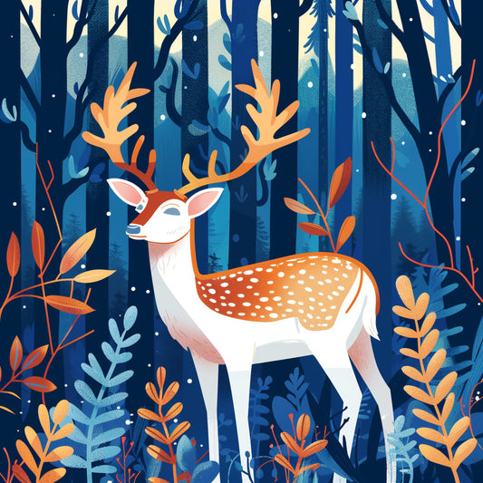 Graceful Deer Surrounded by Forest Foliage Illustration