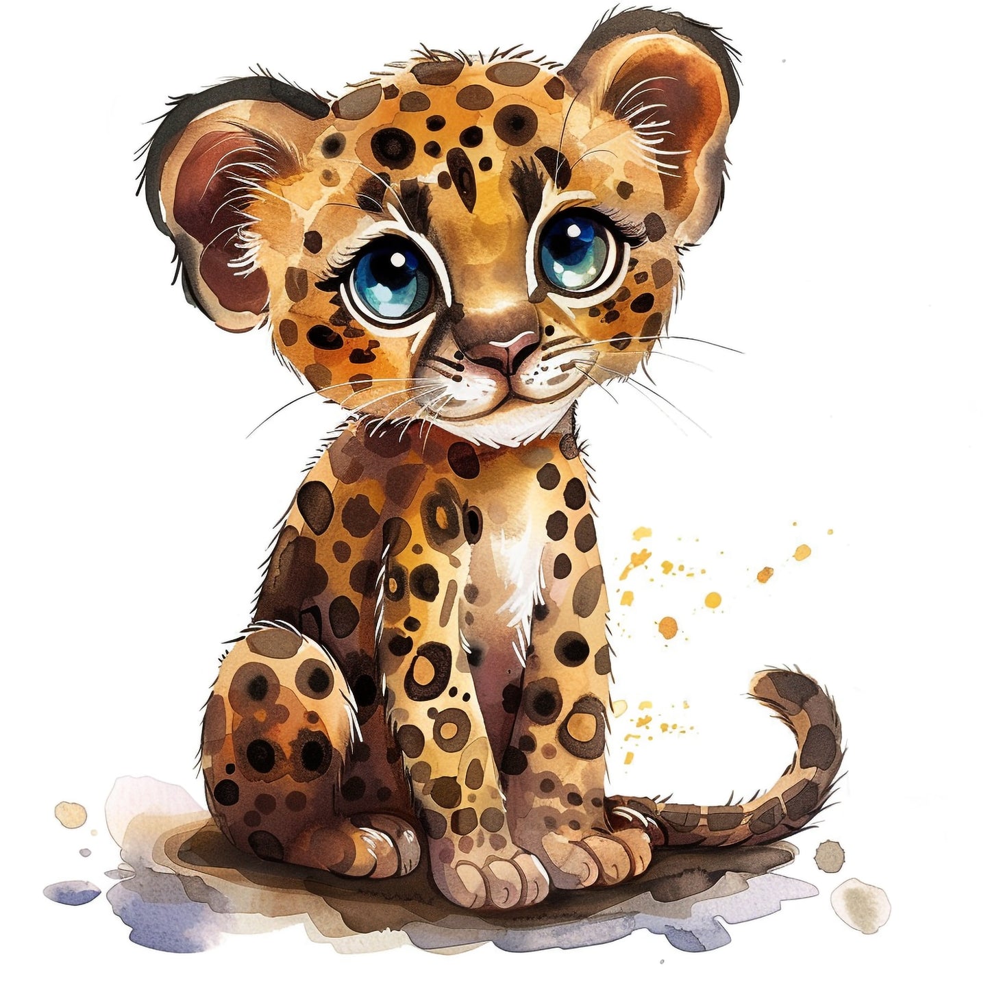 Adorable Cartoon Baby Panther in Watercolor Illustration