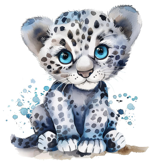 Adorable Blue-Eyed Panther Cub Watercolor Illustration