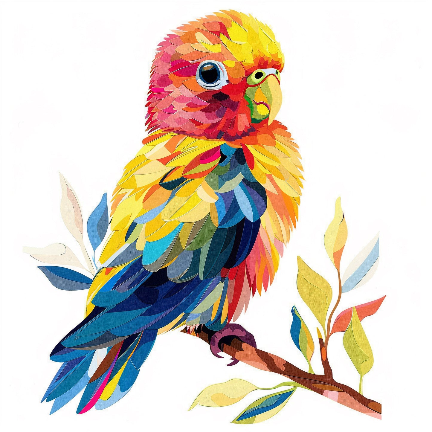 Colorful Parrot Cartoon Illustration on White Background