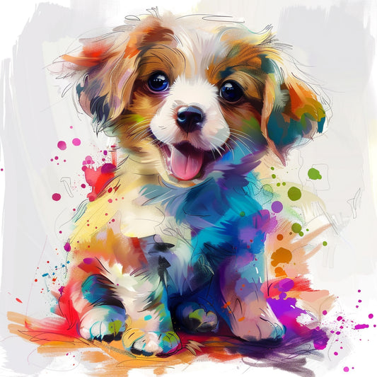 Colorful Watercolor Cartoon Puppy With Joyful Expression