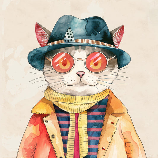 Stylish Cat with Retro Outfit and Cool Sunglasses Art