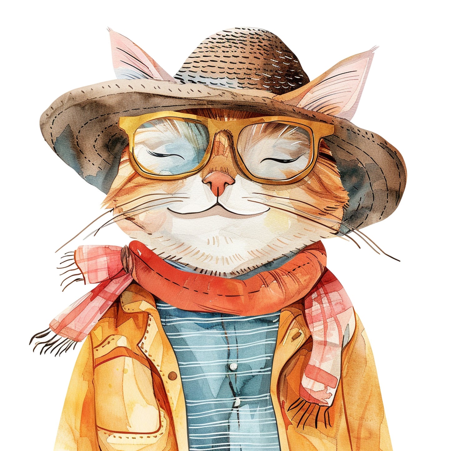 Hip Cat in Retro Outfit and Cool Sunglasses Smiling
