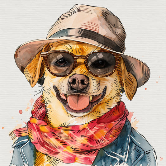 Charming Dog in Stylish Retro Outfit with Colorful Scarf