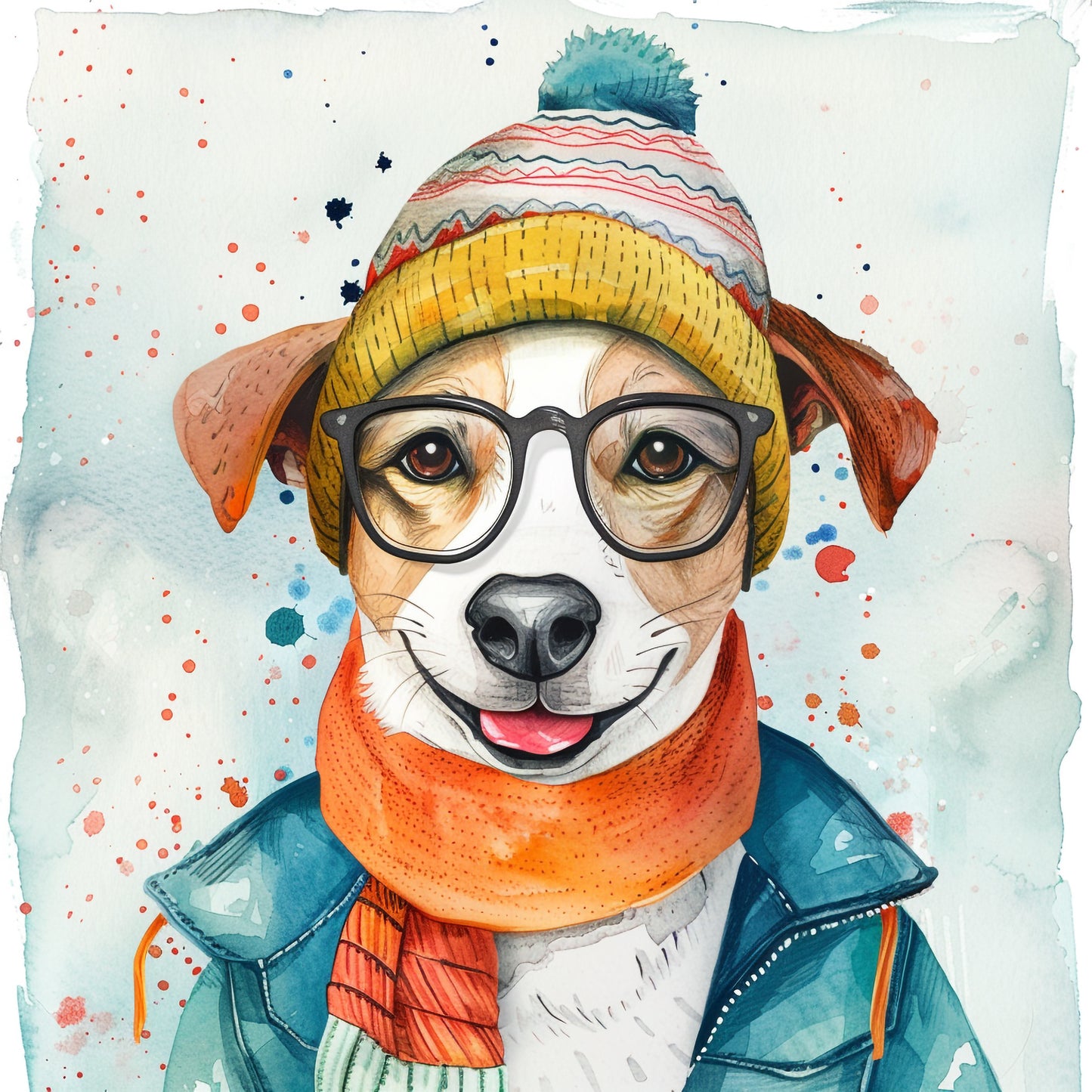 Stylish Dog in Retro Outfit with Glasses and Beanie