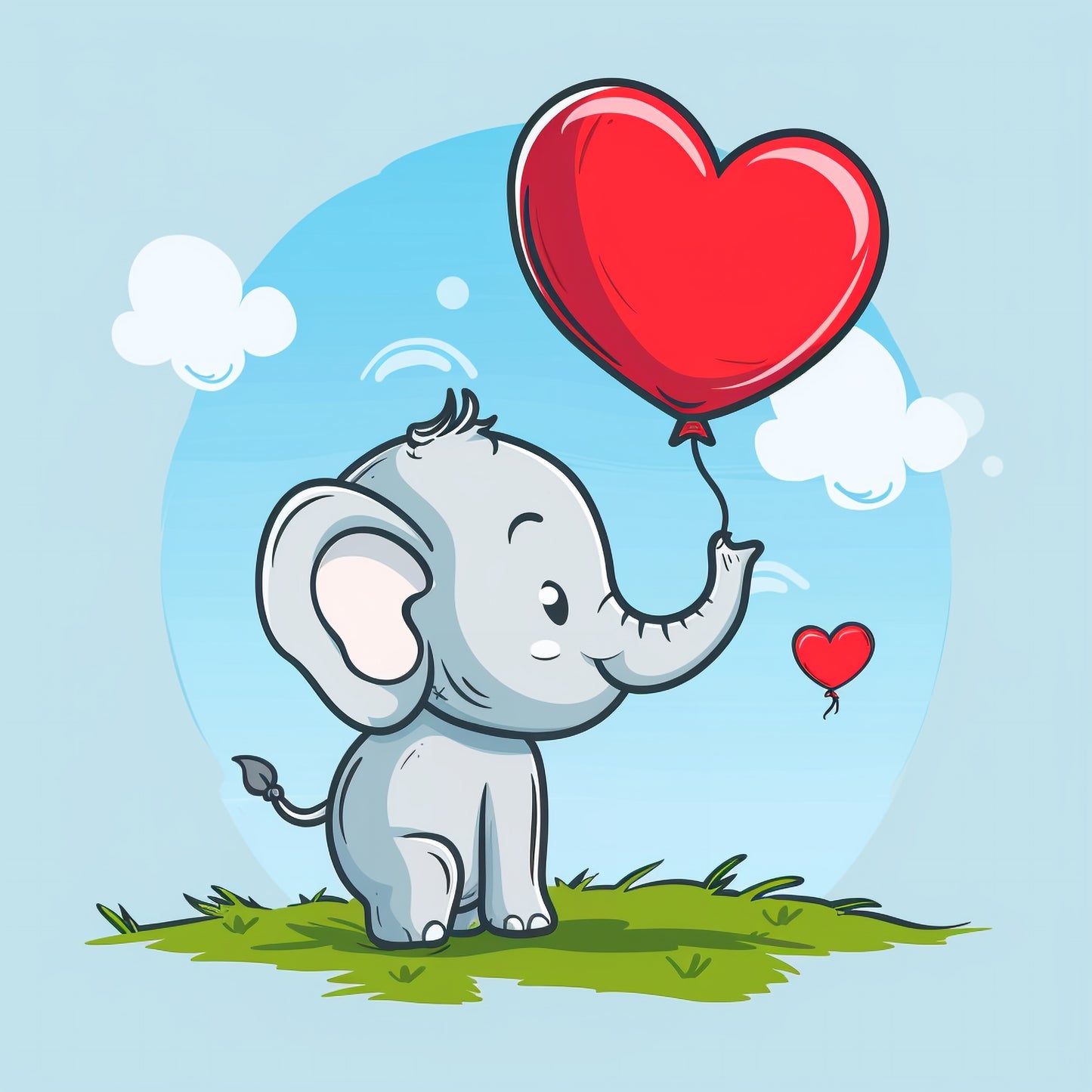 Adorable Cartoon Elephant Holding a Heart Balloon