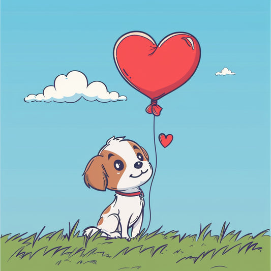 Adorable Cartoon Puppy Holding a Heart Balloon