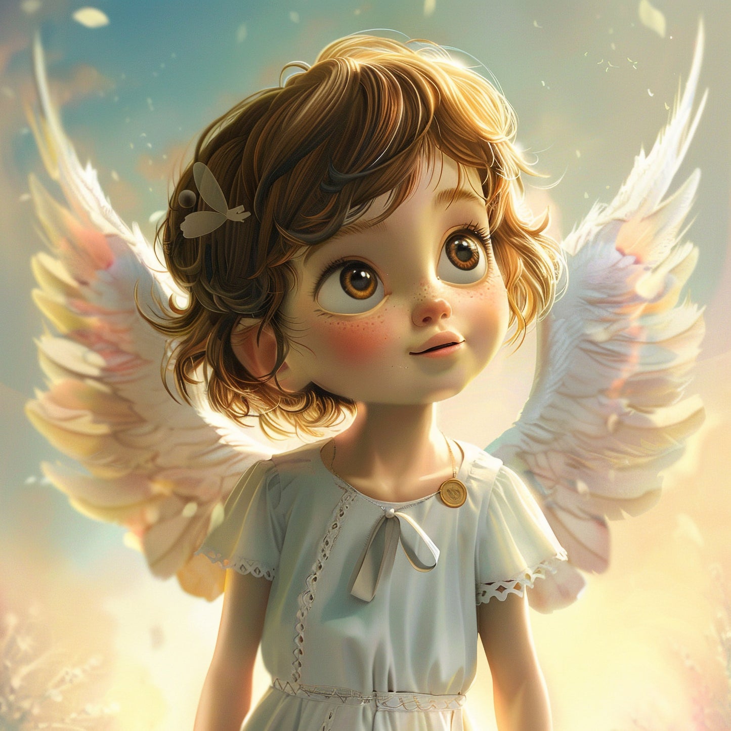 Adorable Angelic Girl with Wings in Radiant Light