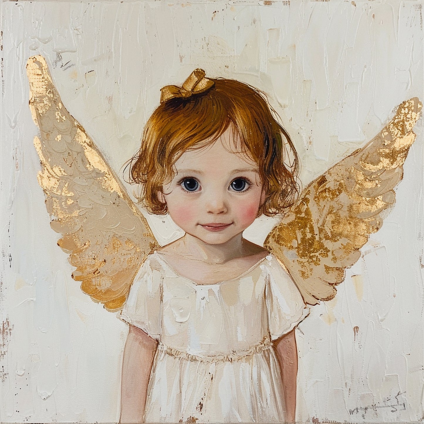 Adorable Angelic Child Painting with Golden Wings