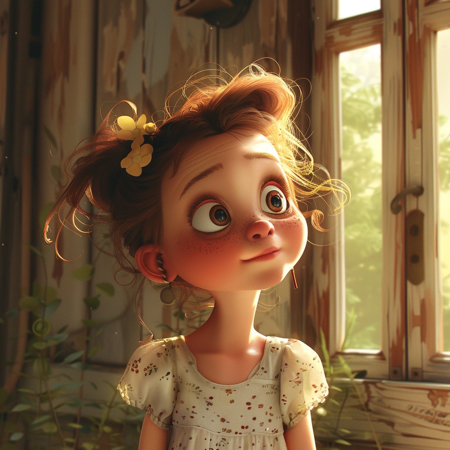 Sunlit Youthful Girl Enjoying a Peaceful Morning Indoors