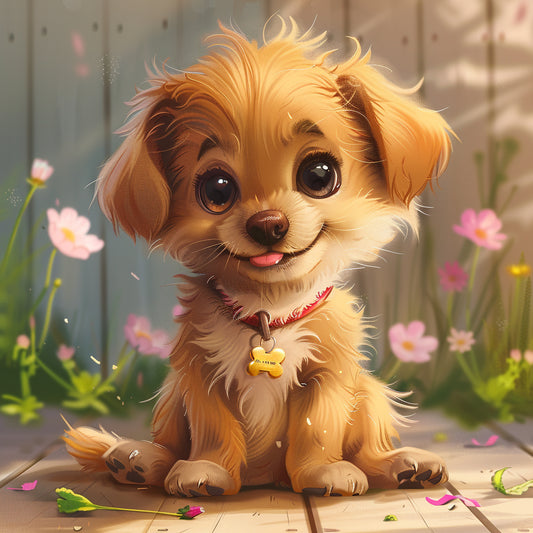 Adorable Puppy Enjoying Springtime Surrounded by Flowers