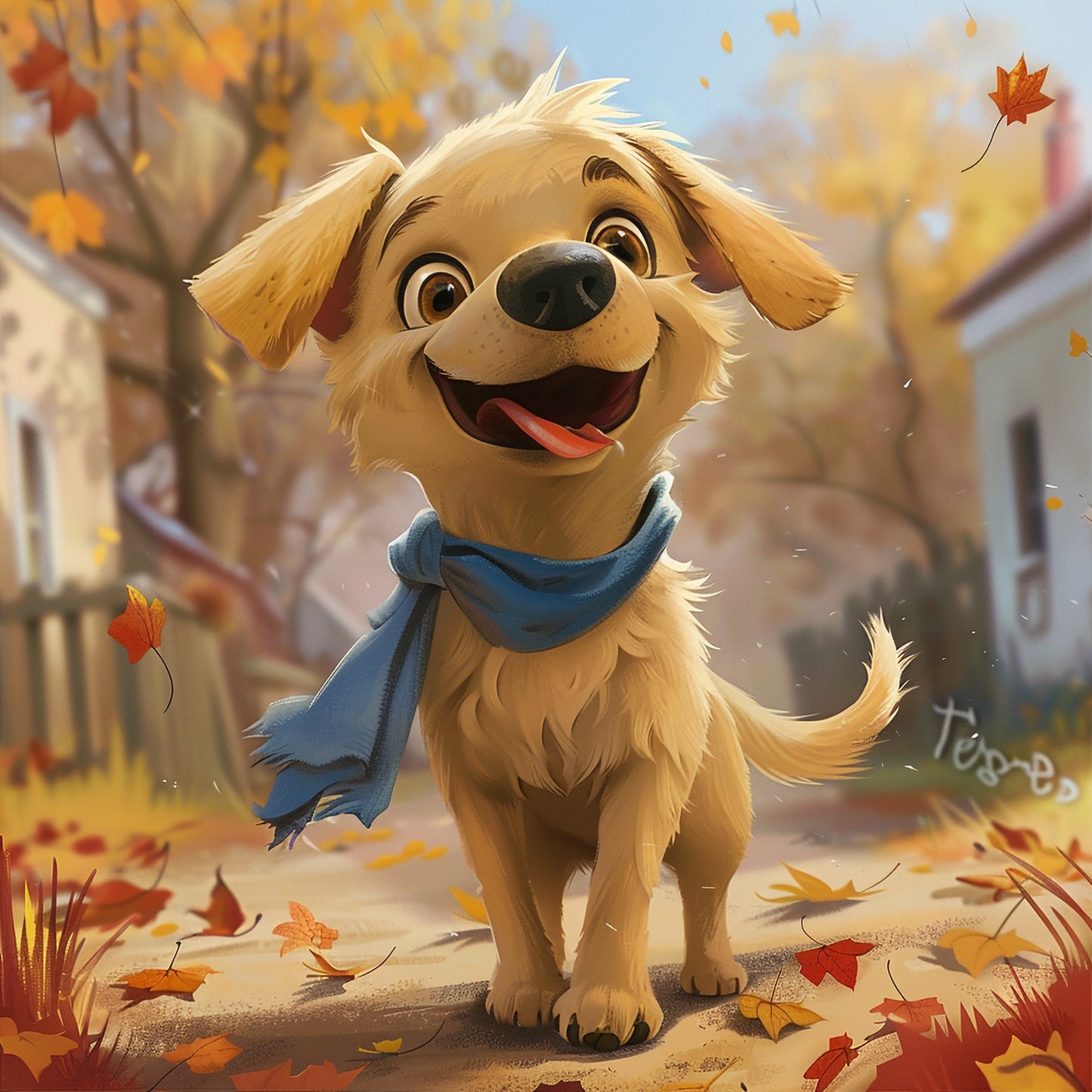 Adorable Puppy Enjoying Autumn Day with a Playful Smile