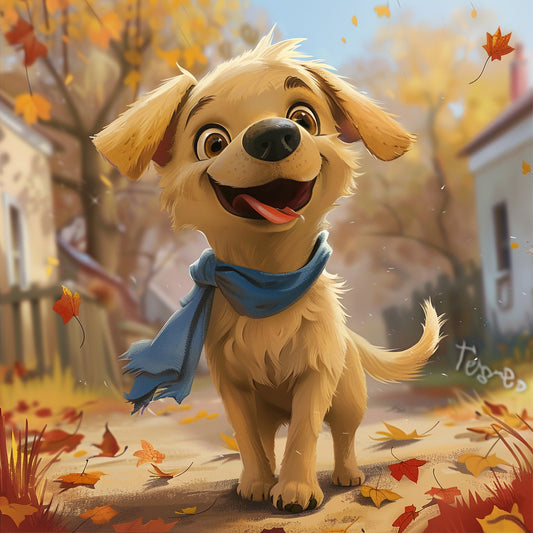 Adorable Puppy Enjoying Autumn Day with a Playful Smile