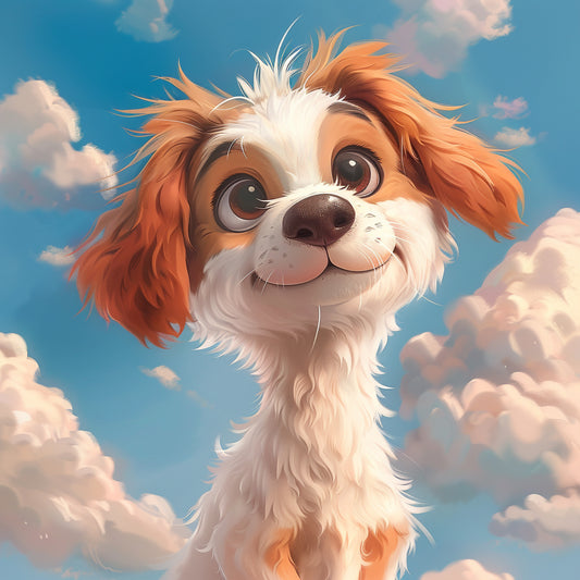Adorable Puppy With Innocent Eyes Against Blue Sky