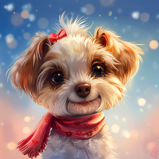 Adorable Puppy with Bowtie Smiling in Sparkling Joy