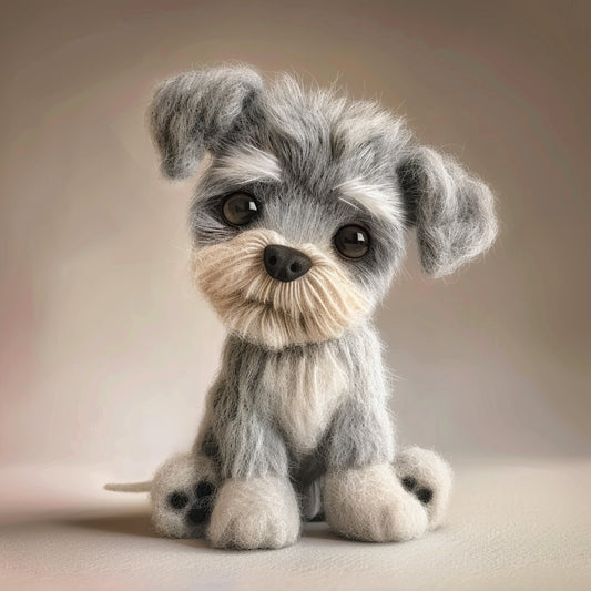 Handmade Needle Felted Miniature Schnauzer Dog with Cute Expression