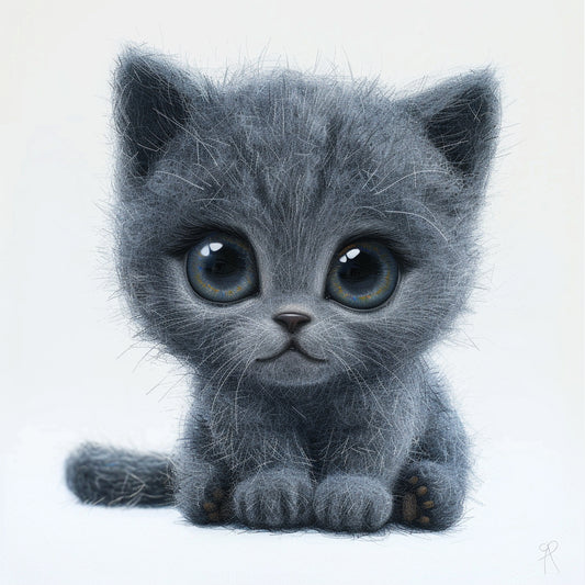 Handcrafted Needle Felted Russian Blue Kitten
