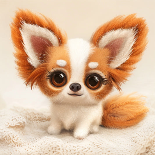 Needle Felted Papillon Dog on Soft Textured Background